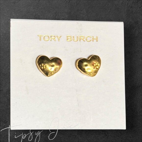 Tory Burch Gold Heart Stud Earrings - Picture 5 of 5